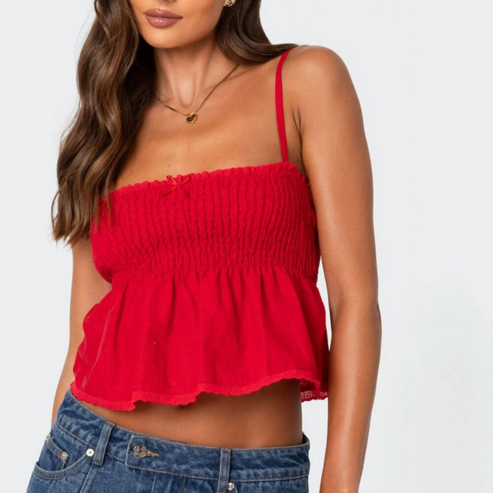 Edikted Millie Scrunch Tank Top, Red Tube Top, Small, BNWT